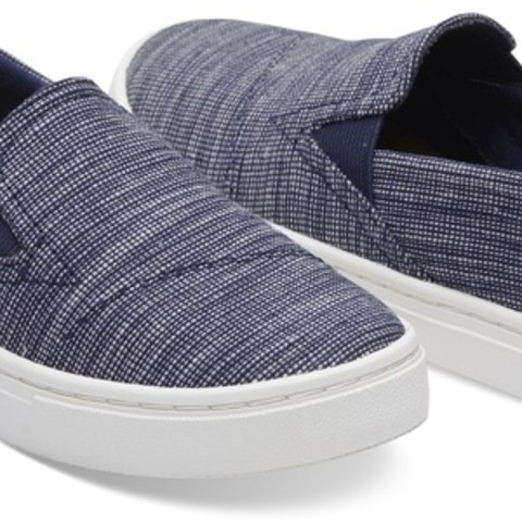 Navy Striped Chambray Youth Luca Slip-Ons