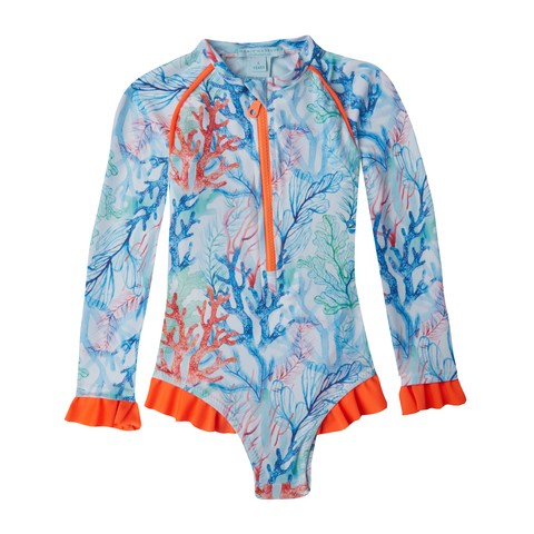 ONE PIECE LONG SLEEVE RUFFLES CORALS